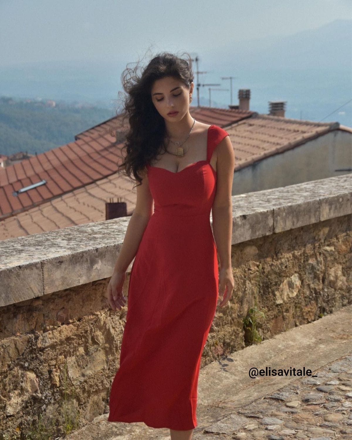 Rode Sweetheart Halslijn Cap Mouw Midi Jurk